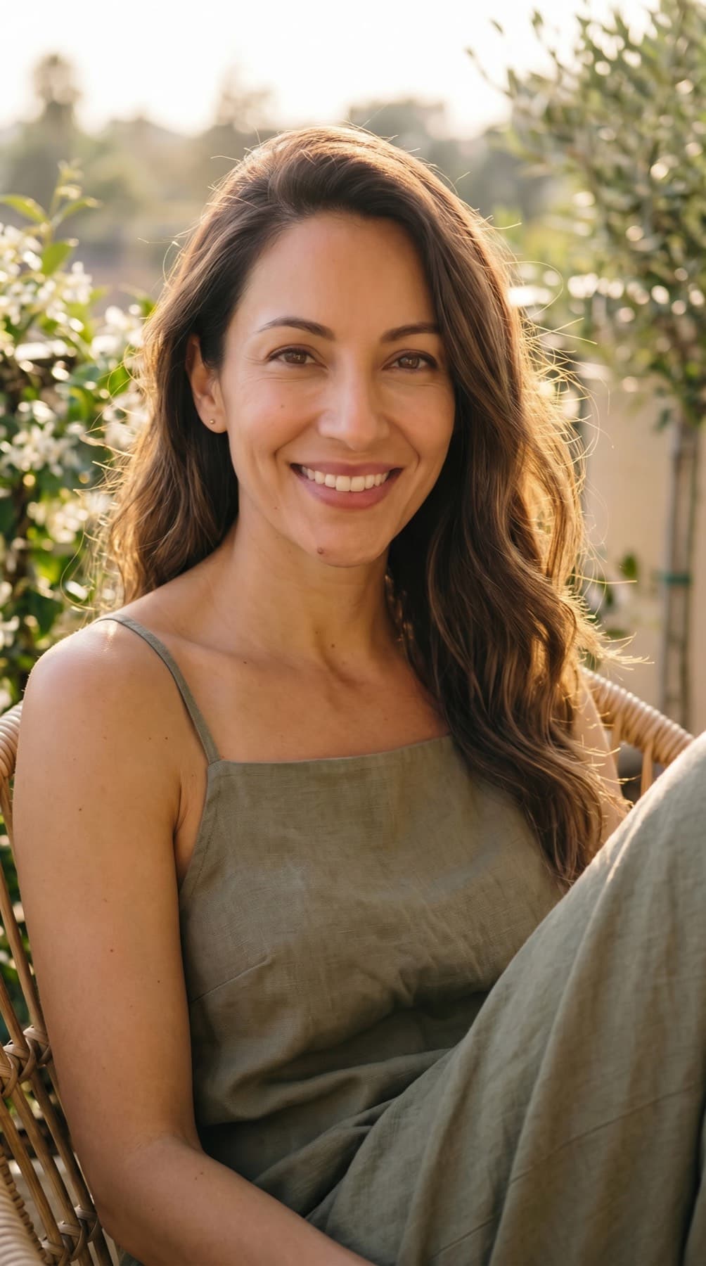 Mira, host of Starwell, in the garden